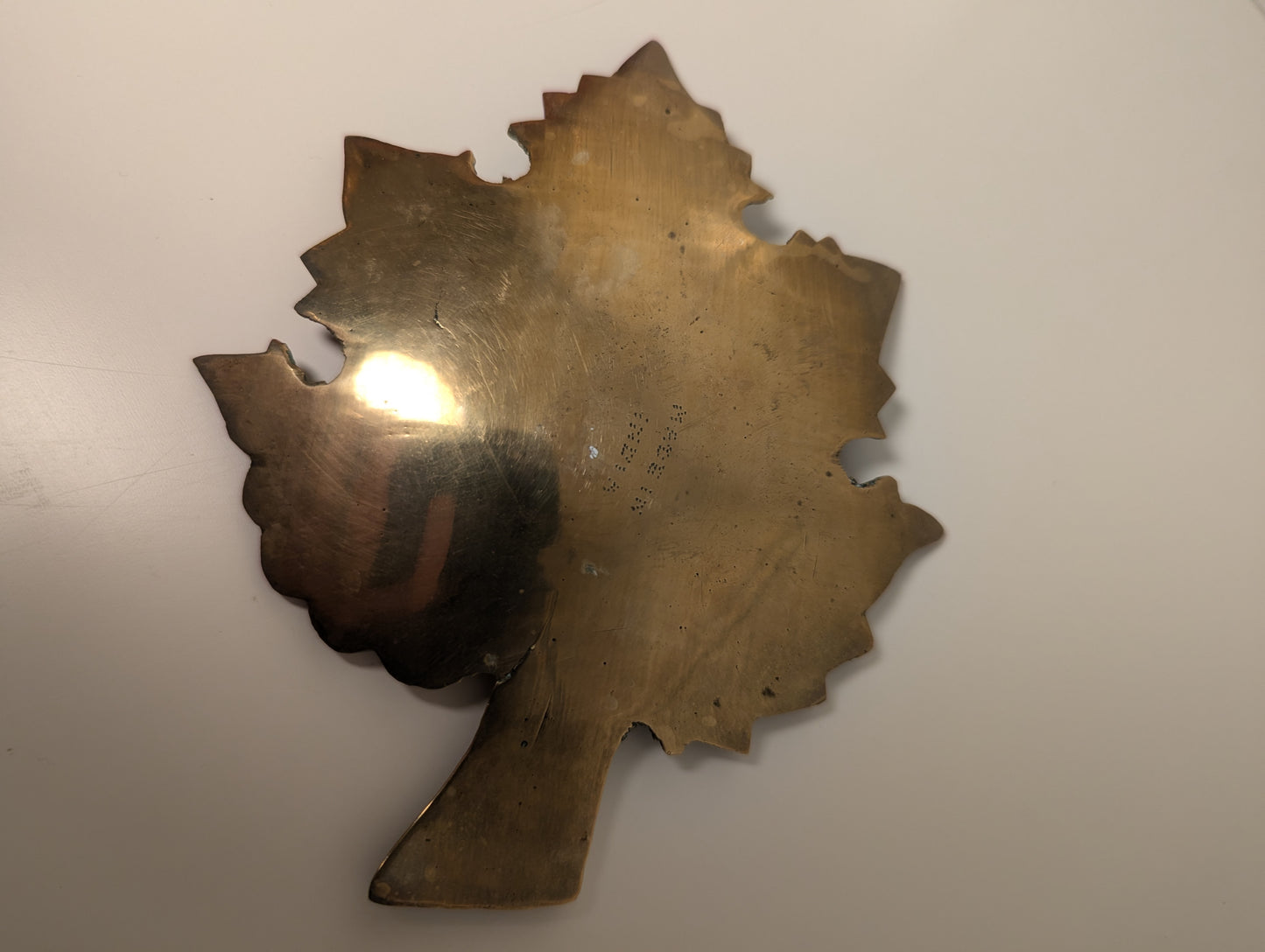 Brass etched maple leaf trinket dish