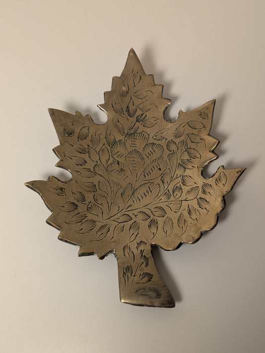 Brass etched maple leaf trinket dish