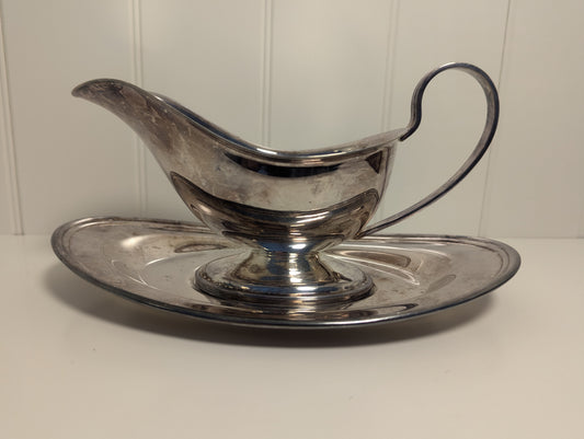 Silver plated gravy boat and plate